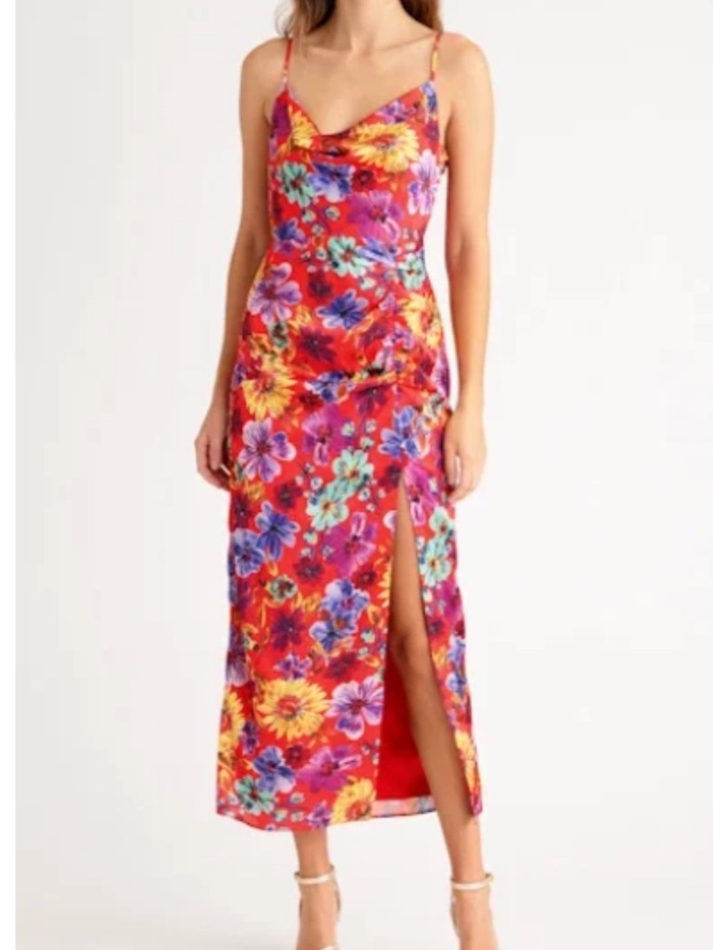 Milly LILLIANA FLORAL Cowl Neck Satin Midi Dress Size 8 - Picture 16 of 16